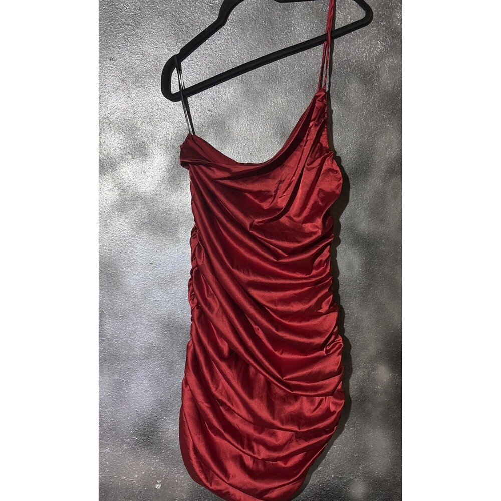 Elegant Draped Red Ruched One Shoulder Cocktail Dress Size Large NWT